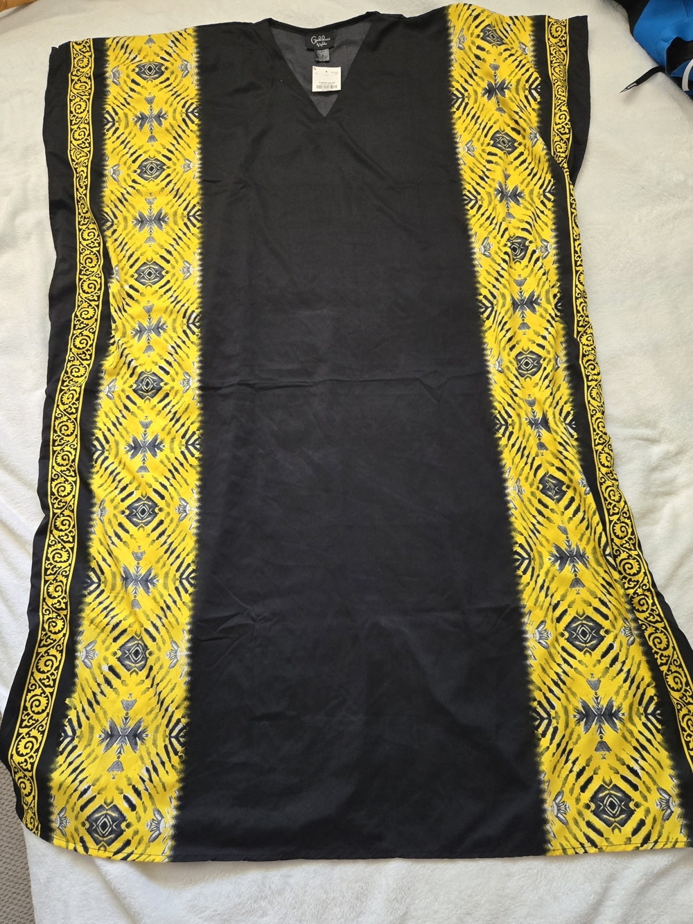 Women’s Black and Yellow Patterned Kaftan